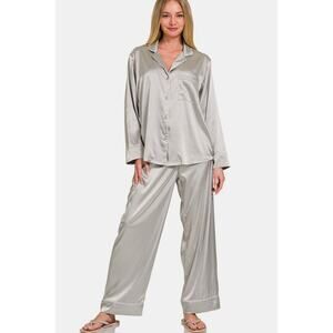 ZENANA Satin Long Sleeve Shirt and Pants Pajama Set XL
